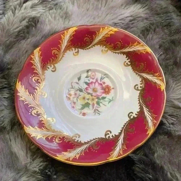 Red Paragon Tea  Cup And Saucer, Maroon red with flowers - Picture 7 of 12